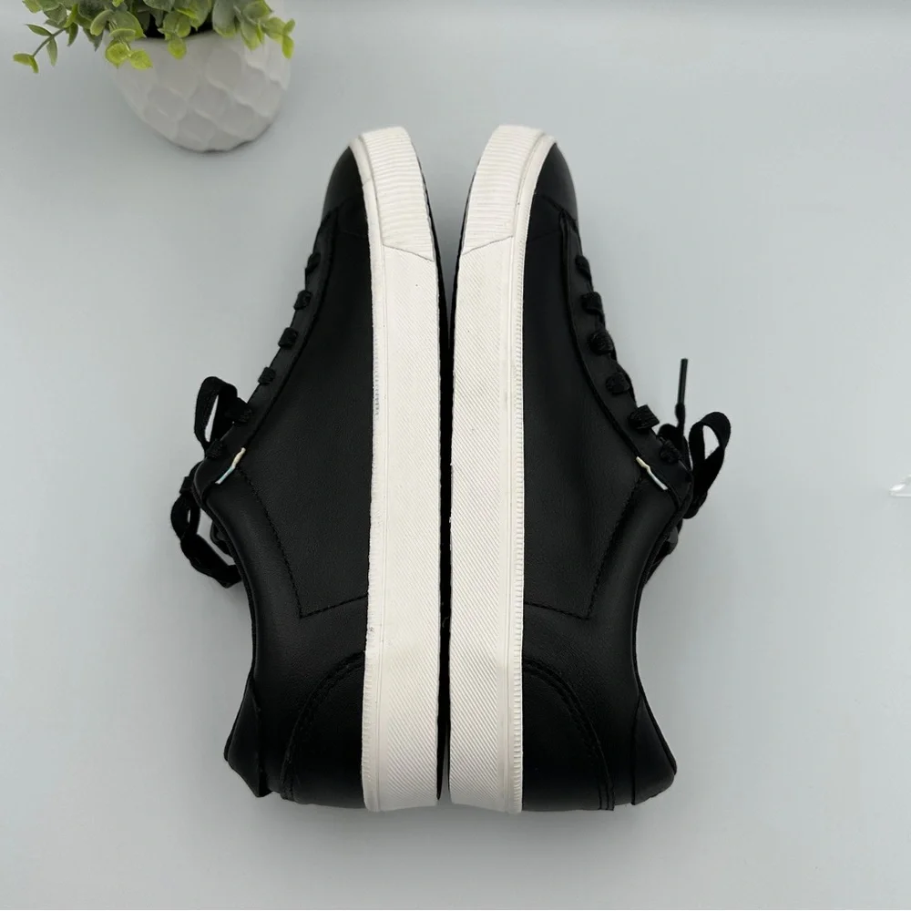 Toms Men's Carlson Black White Leather Shoes Sneakers Size 8
